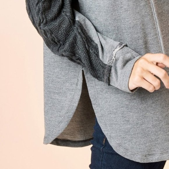 Cable Knit Sleeves/French Terry hoodie - Picture 6 of 9